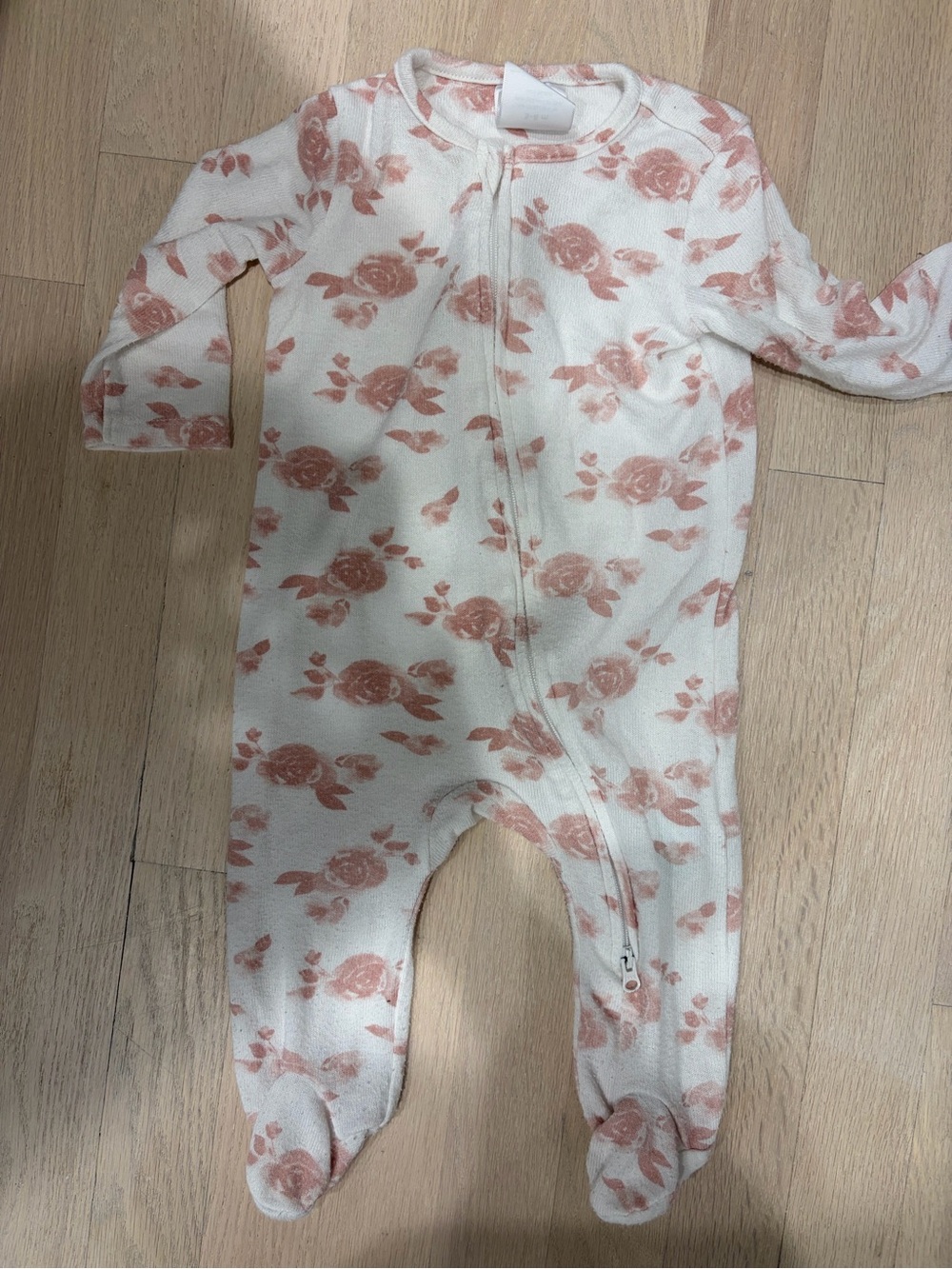aden + anais Cream Footed One-Piece with Pink Floral Print 3-6 month